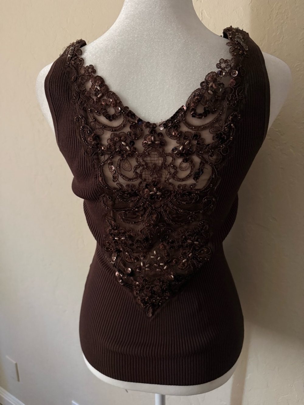 Cache Lace Trim Tank Top